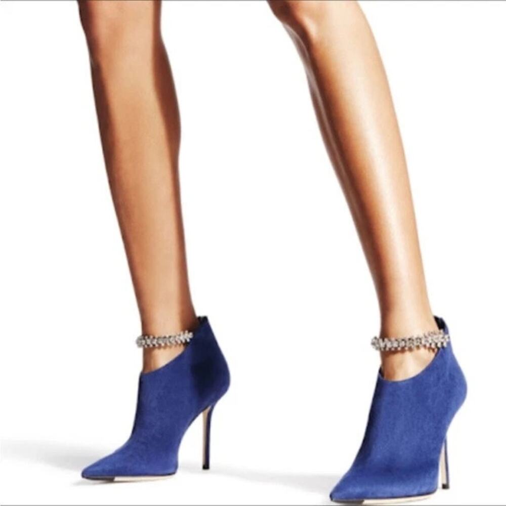 NWB Jimmy Choo Blaize 100 Suede Ankle Bootie Blue Womens Size 41